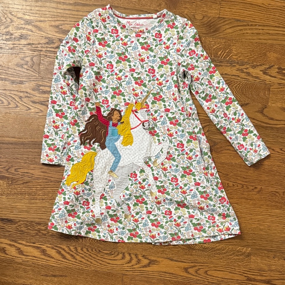 Mini Boden Floral Unicorn Dress - Multicolor